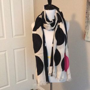 Kate Spade black cream and pink large dot scarf